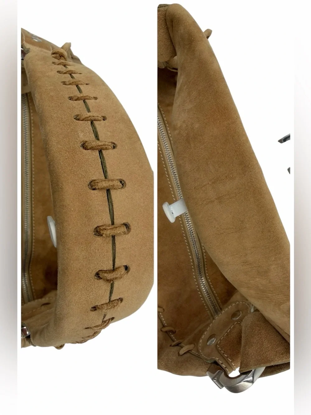 Tod’s Vintage Suede Lace-Up Hobo Shoulder Bag Tan Brown Y2K Italy